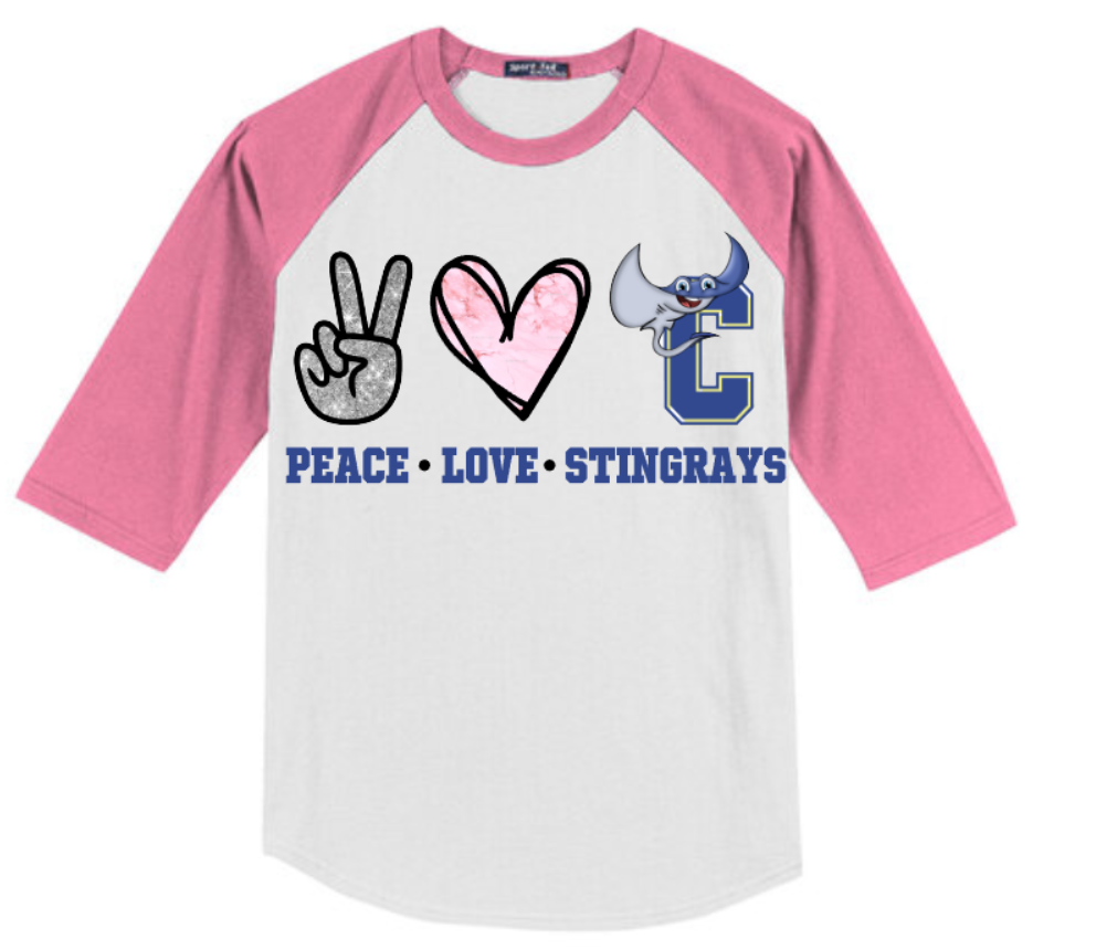 Peace Love Stingrays Raglan-Pink