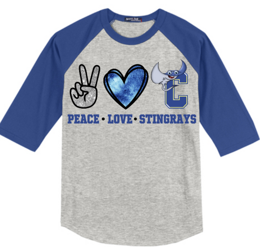 Peace Love Stingrays Raglan-Blue